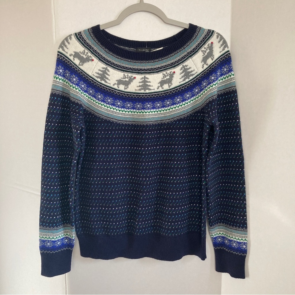Talbots Winter Themed Nordic Style Fair Isle Sweater Wool Blend Medium NWT